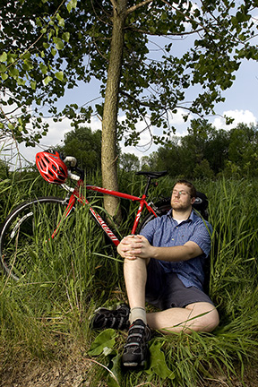 bike rider resting, APA magazine