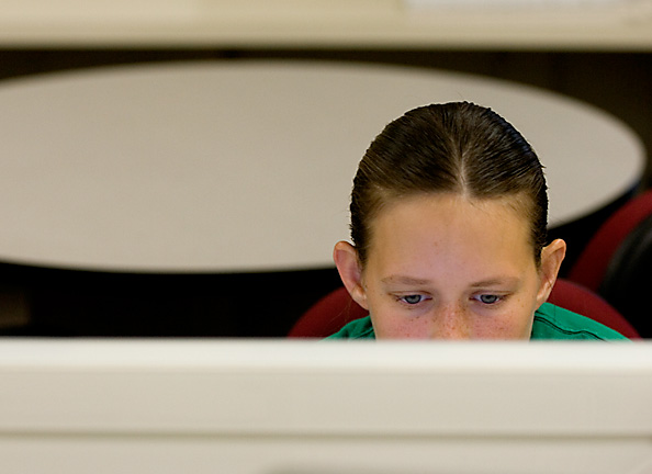 college student at computer