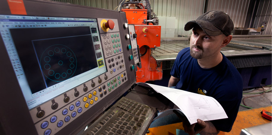 factory worker with computer